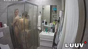 luuv couple kareflore and abbadon flash tits in steamy shower voyeur reality show!