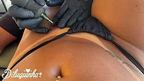 skinny tattooed brazilian teen pays tattooist with smooth pussy fuck