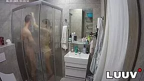 luuv couple kareflore and abbadon flash tits in steamy shower voyeur reality show!