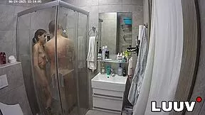 luuv couple kareflore and abbadon flash tits in steamy shower voyeur reality show!