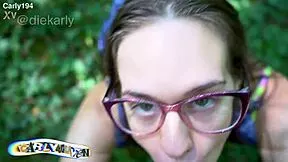 anca gives outdoor deepthroat blowjob on huge black cock interracial glasses