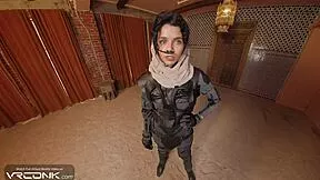 Brunette Chani rides Atreides huge cock in Dune uniform cosplay