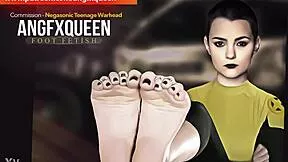 negasonic teen's wrinkled soles and toes tease in sneaky footjob action