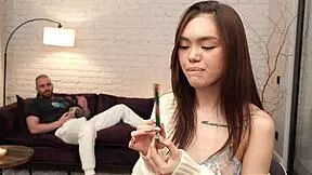 Petite Asian babe's tiny frame begs for deep passionate pounding