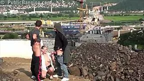 hey cute blonde teen, wanna join our public site threesome blowbang?