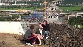 hey cute blonde teen, wanna join our public site threesome blowbang?