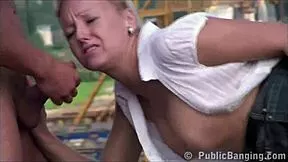 hey cute blonde teen, wanna join our public site threesome blowbang?