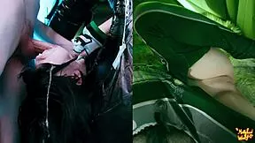 Cosplay eve from stellar blade takes deepthroat facial at glory hole