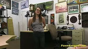 Desperate Brunette Teen Takes Monster Cock in Mouth and Pussy for Cash on Desk