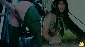 Cosplay eve from stellar blade takes deepthroat facial at glory hole