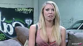 tall blonde with perfect natural tits and slim body chats then gets fucked hard by whitezilla's long cock