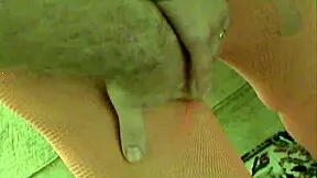 skinny blonde sandi rose in pantyhose teases shaved pussy then gives deepthroat blowjob