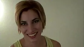 skinny blonde sandi rose in pantyhose teases shaved pussy then gives deepthroat blowjob