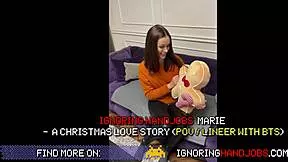 hot brunette petite babe in miniskirt teases ignores big cock guy during cfnm handjob