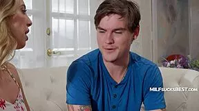 blonde wife sneaks sloppy tongue blowjob on cute young babysitter behind hubby's back