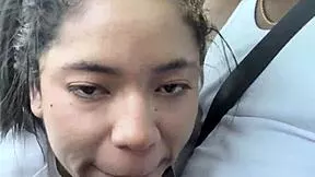 A stranger gives me a ride and I repay with sloppy deepthroat blowjob in his car outdoors