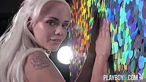 Petite blonde bombshell Ela Jean strips teasing her perfect big bubble ass in solo show