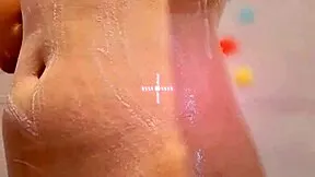 sensual asian babe teases wet pussy and curves under steamy shower water