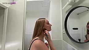 AMAZINGLY BEAUTIFUL COLLEGE COED FLASHES HER HUGE JUICY ASS IN TINY MINISKIRT RIGHT IN BATHROOM