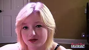 busty blonde coed faith hope teases with sloppy deepthroat and slow handjob grip