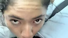 A stranger gives me a ride and I repay with sloppy deepthroat blowjob in his car outdoors