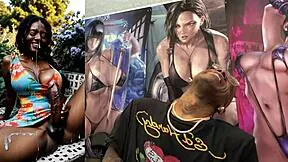 the seductive muse trans teen 18+ with tight body sucks hard trans cock till ebony babe cums white all over her petite frame