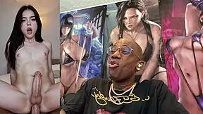 the seductive muse trans teen 18+ with tight body sucks hard trans cock till ebony babe cums white all over her petite frame