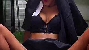 Curly haired latina with big pussy lips squirms as monster vibrator hits her spot