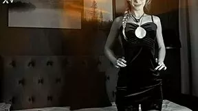 curvy blonde dances sexy in black white dress flashing tight PUSSY lips