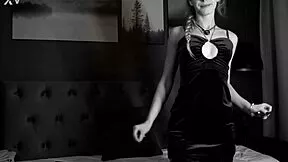 curvy blonde dances sexy in black white dress flashing tight PUSSY lips