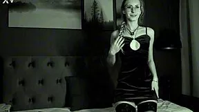 curvy blonde dances sexy in black white dress flashing tight PUSSY lips