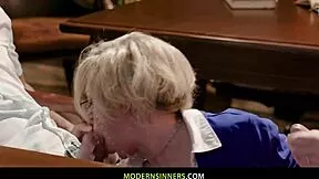 bookworm milf and teen double anal creampie gangbang in library stacks