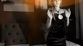 curvy blonde dances sexy in black white dress flashing tight PUSSY lips