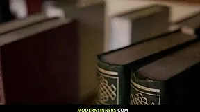 bookworm milf and teen double anal creampie gangbang in library stacks