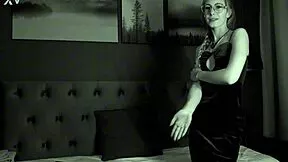 curvy blonde dances sexy in black white dress flashing tight PUSSY lips