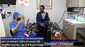 dr tampa spreads daisy mynx's shaved pussy wide for her first humiliating gyno exam closeup