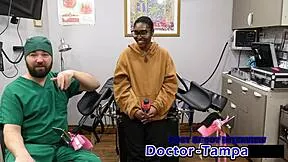 dr tampa spreads daisy mynx's shaved pussy wide for her first humiliating gyno exam closeup