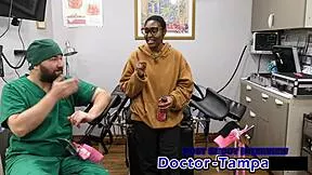 dr tampa spreads daisy mynx's shaved pussy wide for her first humiliating gyno exam closeup