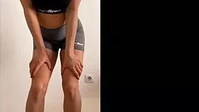 young amateur fitness girl mvivien stretches in tight leggings and panties during workout 🏋️‍♀️😍👟