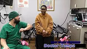 dr tampa spreads daisy mynx's shaved pussy wide for her first humiliating gyno exam closeup