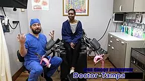 dr tampa spreads daisy mynx's shaved pussy wide for her first humiliating gyno exam closeup