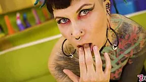 goth teen teases pierced nipples drips facial cum sloppy deepthroat 💦👅