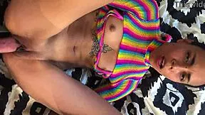 Petite latina with buttplug sucks monster cock deep choking gagging before cowgirl ride