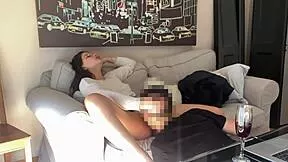 after drinks shy curvy latina tinder slut rips clothes gets horny dripping wet pussy pounded cowgirl on sofa