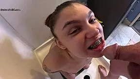 yo check this teen model rubbing cock on her braces then peeing messy in mouth!
