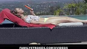 elena koshka flashes trimmed teen pussy to stepbrother tricked into cowgirl ride