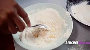 Ebony stepmom fucks virgin stepson on birthday kitchen cure