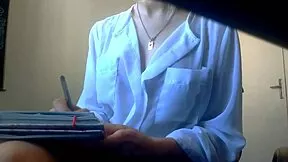 skinny secretary no panties under miniskirt fingers pussy after bra off at office