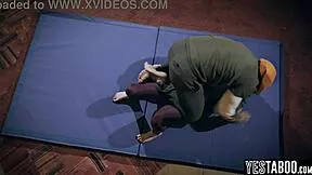 gorgeous hairy milf gets anal fucked by old trainer mid workout pov