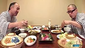 post-lunch sexy duo bends young big ass girl for deep doggystyle creampie